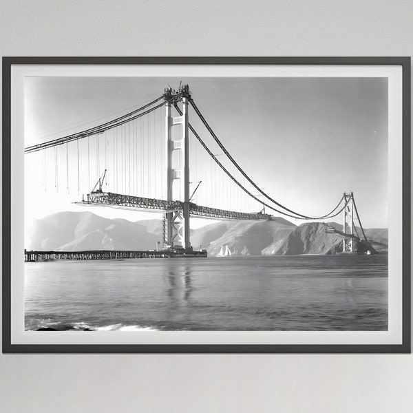 San Francisco Old Golden Gate Bridge Photo Print, Black and White, Vintage Poster, Printable Wall Art, Digital Download, Unique Home Decor