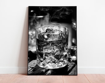 Whisky Bar Cart Print: Black and White Printable Alcohol Wall Art (Digital Download)