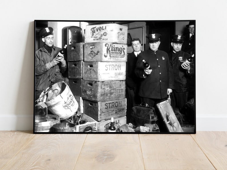 Prohibition Police Raid Poster: Black and White Vintage Photo (Digital Download)