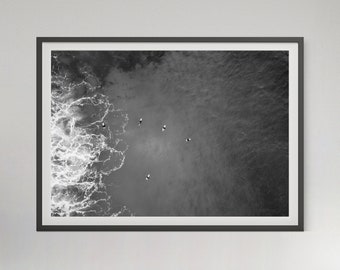 Vintage Surfing Poster: Schwarz Weiss Ozean Fotografie (Digitaler Download)