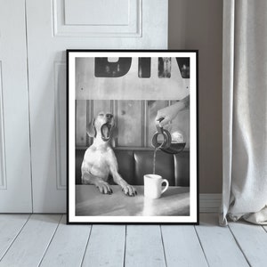 Coffee for Dogs Print, Black and White, Vintage Photography, Funny Kitchen Wall Art, Dining Room Decor, Digital Download, Coffee Shop Decor