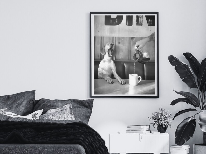Coffee for Dogs Print, Black and White, Vintage Photography, Funny Kitchen Wall Art, Dining Room Decor, Digital Download, Coffee Shop Decor