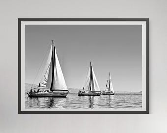 Minimalist Sailboat Print: Black and White Coastal Wall Art (Digital Download)
