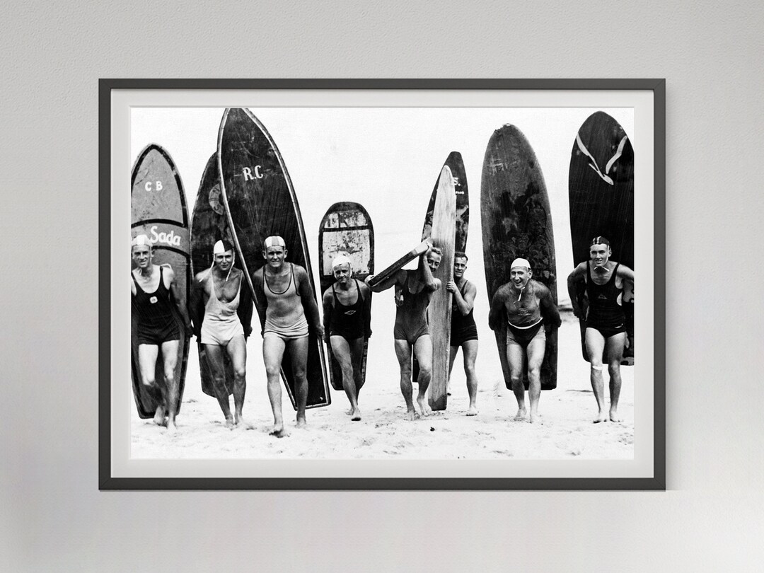 Vintage Surfers Black and White Beach Print, Retro Surf Culture Wall — free download