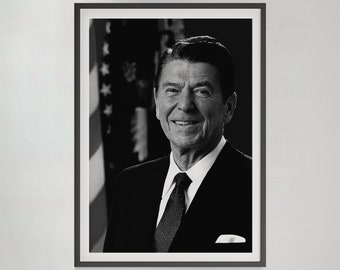 Póster vintage del retrato de Ronald Reagan: Arte mural histórico (descarga digital)