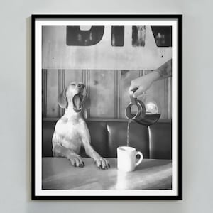 Coffee for Dogs Print, Black and White, Vintage Photography, Funny Kitchen Wall Art, Dining Room Decor, Digital Download, Coffee Shop Decor