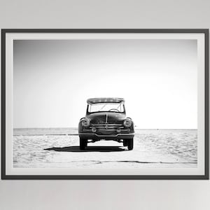 Vintage Car in Beach Poster, Black and White Wall Art, Vintage Print, Photography Prints, Summer Poster, Beach House Decor, Digital Download