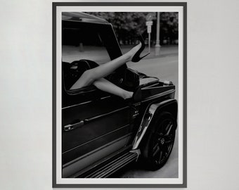 Luxury Car Fashion Print: High Heel Black and White Photography (Digital Download)