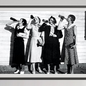 Woman Drinking Beer Print Bar Poster Black and White Vintage Wall Art Prohibition Photography Pub Hypebeast Bar Cart Decor, Digital Download