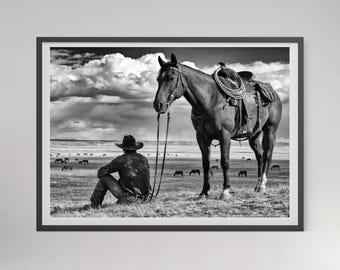 Vintage Texas Cowboy Photo Print: Black and White Printable Western Wall Art (Digital Download)
