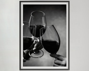 Cheers Print, Wine Poster, Black and White, Cocktail Wall Art, Bar Cart Print, Alcohol Poster, Vintage Bar Wall Art Decor, Digital Download