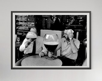Funny Bar Poster: Men Drinking Giant Beer, Vintage Photo (Digital Download)