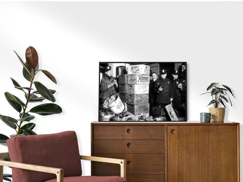 Prohibition Police Raid Poster: Black and White Vintage Photo (Digital Download)