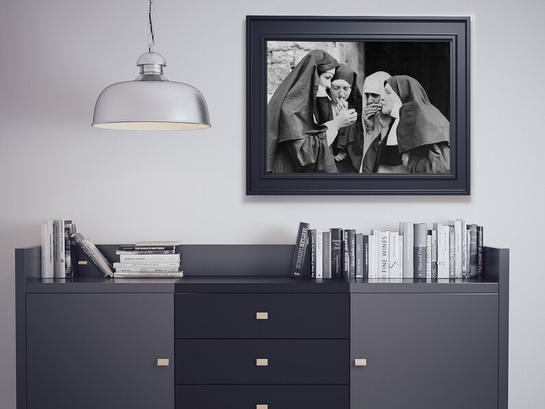 Nuns Smoking Print: Black and White Vintage Printable Wall Art (Digital Download)