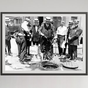 禁酒法施行時のビール胸像写真、憲法修正第 18 条胸像、白黒、ビンテージ写真、バーカートのプリント、イギリスのパブの装飾、デジタル ダウンロード