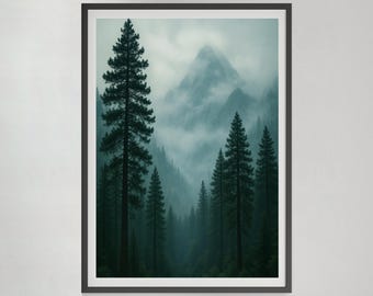 Misty Forest Mountain Print: Green Landscape Photography (Digital Download)
