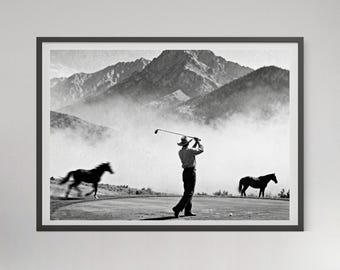 Vintage Cowboy Golf Poster: Black and White Printable Western Wall Art (Digital Download)