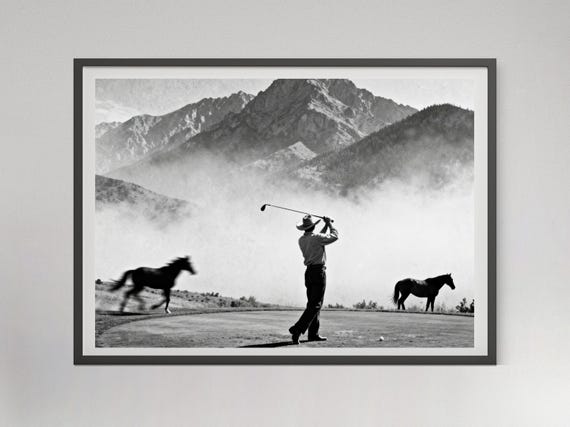 Vintage Cowboy Golf Poster: Black and White Printable Western Wall Art (Digital Download)