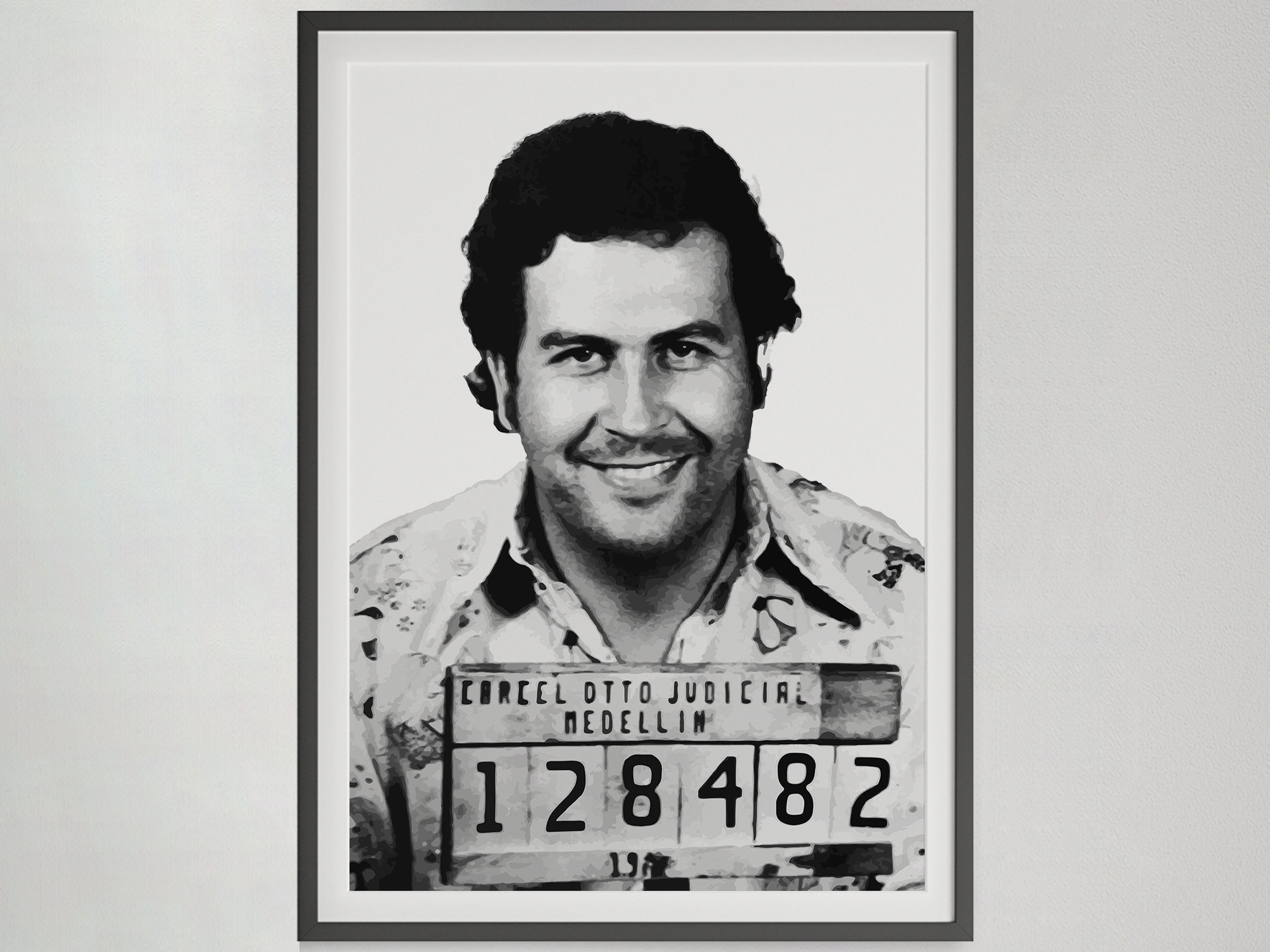 Pablo Escobar Mugshot Poster, Black and White, Vintage Print, Celebrity Mugshot, Pablo Escobar Print, Wall Art, Canvas, Narcos, Wall Decor
