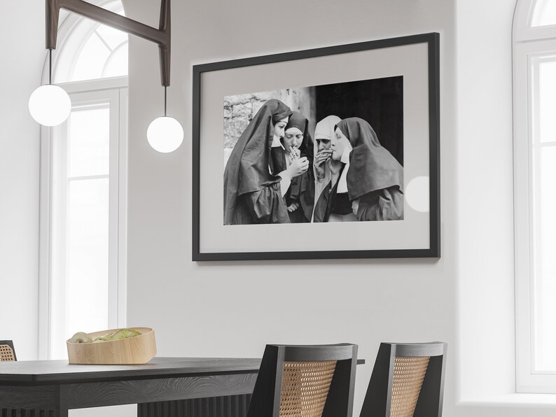 Nuns Smoking Print: Black and White Vintage Printable Wall Art (Digital Download)