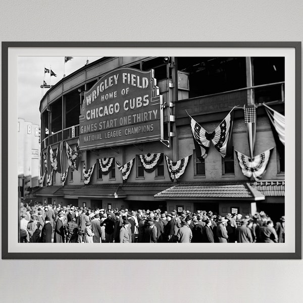 1945 Chicago Cubs Poster, Black and White Photography, Baseball Stadium Print, Vintage Wall Art, 1940s, Antique Home Decor, Digital Download