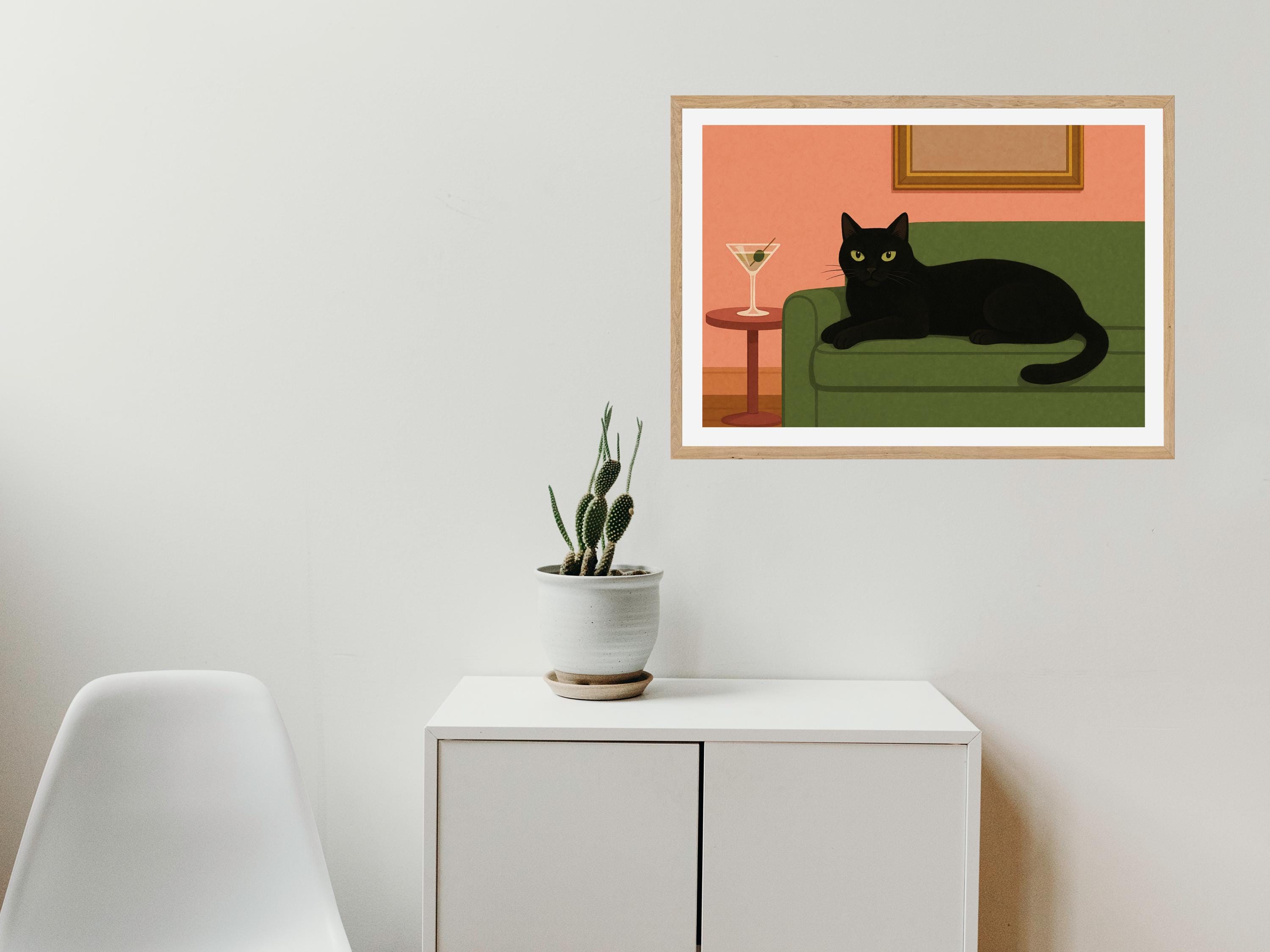 Black Cat Martini Art Print: Mid-century Modern Cocktail Poster ...