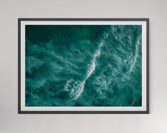 Blue Teal Ocean Wave Print: Aerial Beach Photography (Digital Download)