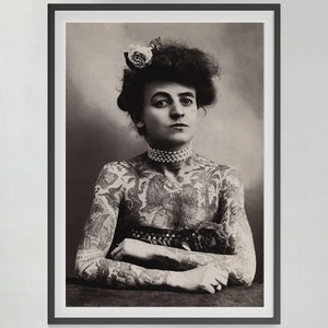 Maud Wagner Poster, Black And White, Feminist Print, Fashion Wall Art, Vintage Print, Tattoo Artist Gift, Woman Wall Art, Cool Posters