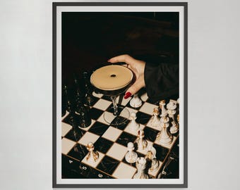 Espresso Martini on Chess Print: Retro Bar Cart Wall Art (Digital Download)