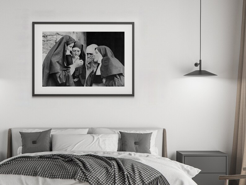 Nuns Smoking Print: Black and White Vintage Printable Wall Art (Digital Download)