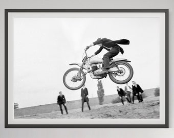 Vintage Motorcycle Photography Print: Retro Black and White Wall Art (Digital Download)