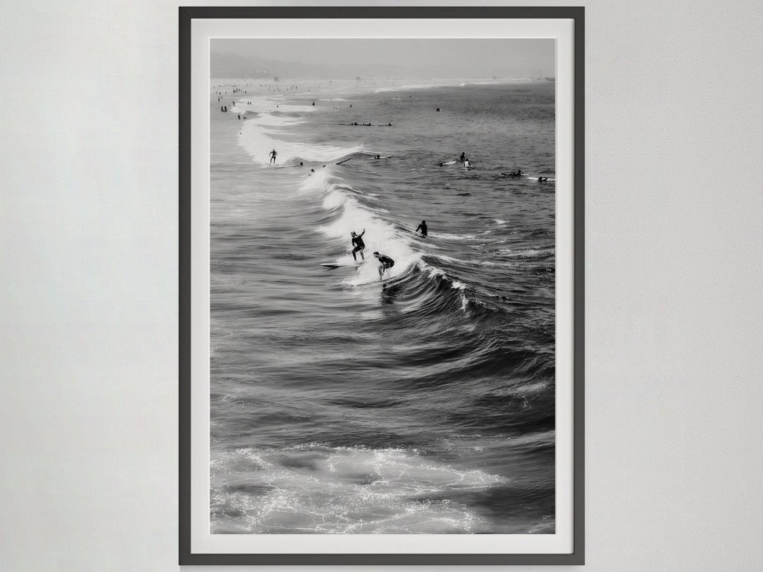 Vintage Surfing Print: Black and White California Beach Wall Art ...