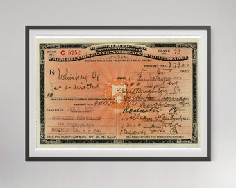 Prohibition Whisky Prescription Poster, Bar Cart Wall Art, Vintage Photo Print, Liquor Poster, 1920s, Rustic Home Decor, Digital Download