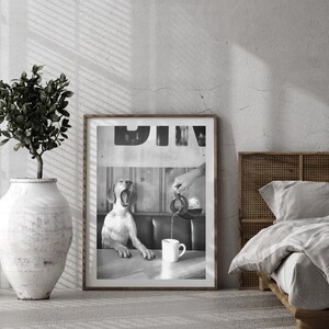 Coffee for Dogs Print, Black and White, Vintage Photography, Funny Kitchen Wall Art, Dining Room Decor, Digital Download, Coffee Shop Decor