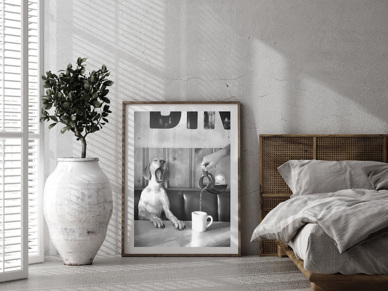 Coffee for Dogs Print, Black and White, Vintage Photography, Funny Kitchen Wall Art, Dining Room Decor, Digital Download, Coffee Shop Decor