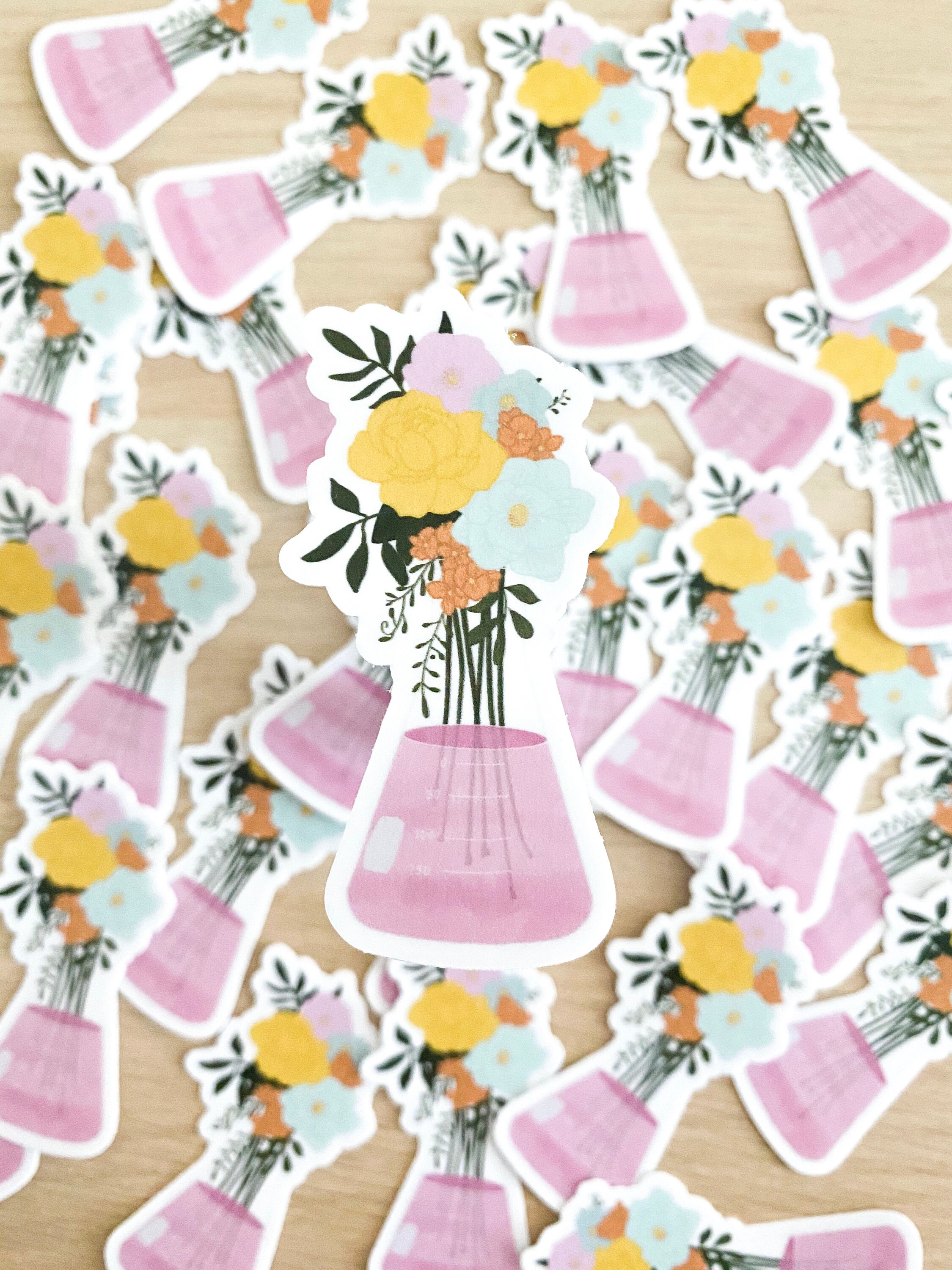 Flowers in a Beaker Sticker | Cute aesthetic flowers in a beaker viny…