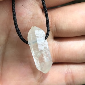 Unique two point clear quartz pendant necklace - gift for him- birthstone gift- clear quartz necklace