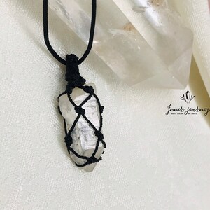 Macrame clear quartz pendant necklace - gift for her - birthstone gift- clear quartz necklace