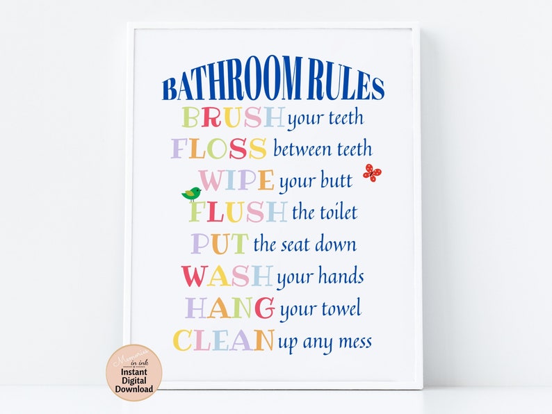 Badezimmer-Regeln für Kinder Badezimmer-Dekor | Etsy