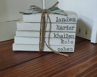 Stamped Book Decor, Rustic Decor, Mother's Day 2024, Personalized Farmhouse Stamped Books, Book Stack, Mantle Decor, Mother's Day Gift Idea