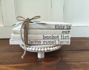 Stamped Book Decor, Rustic Farmhouse Decor, Wedding Gift, Spring 2023, Anniversary Gift, Personalized Farmhouse Stamped Books, Book Stack