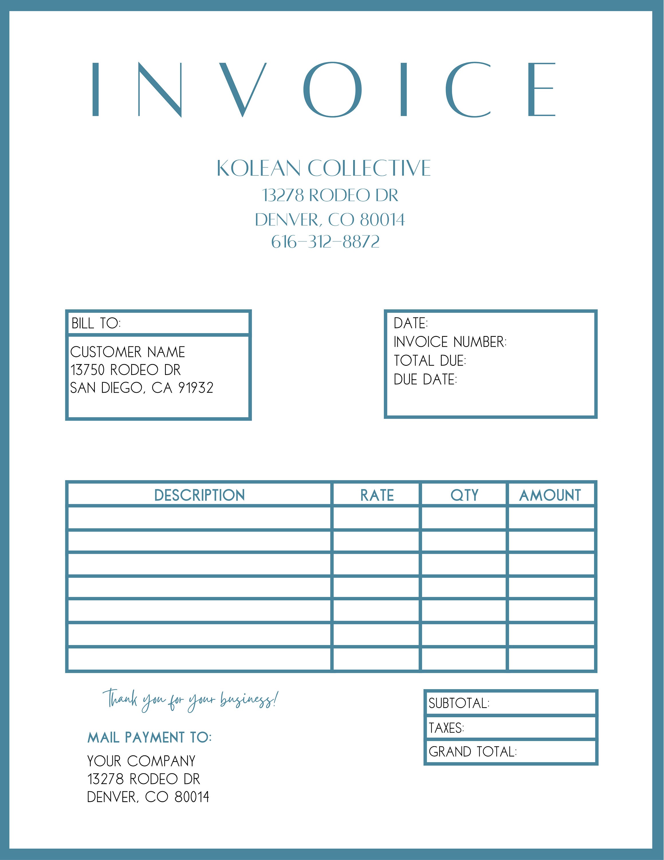 BLUE Small Business Invoice Template | Editable | Canva | PDF | Boss ...