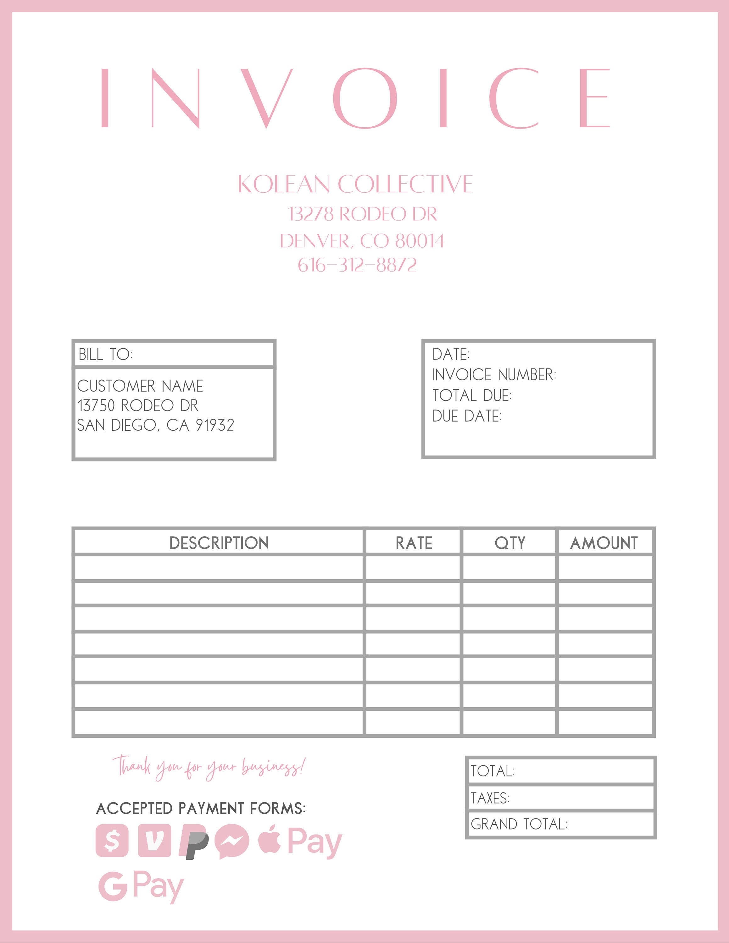 Pink Invoice Template Editable in Canva PDF Invoice Etsy Canada