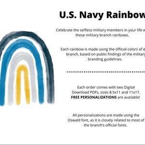 Arc-en-ciel aquarelle dessiné à la main, cadeau de la marine américaine, militaire et vétéran, personnalisations gratuites, téléchargement numérique en 8,5x11 et 11x17.