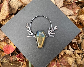 Beloved Dead Labradorite Coffin Necklace - Moss Agate Pendant - Gemstone Pendant - Copper Electroformed Necklace - Witchy Necklace