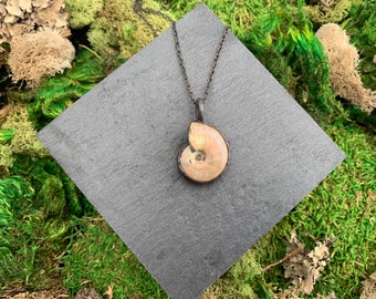 Aura Ammonite Necklace - Ammonite Pendant - Fossil Pendant - Copper Electroformed Necklace - Witchy Necklace