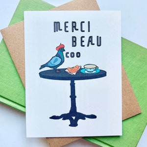 Merci Beau Coo Pigeon Thank You Card, Individual or Set of 5