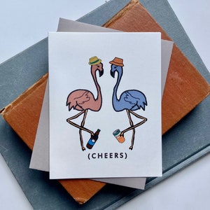 Carte de vœux leggy Cheers Flamingo Celebration