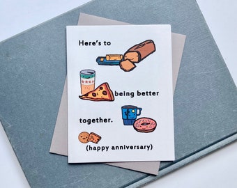 Cute Snacks Anniversary Card, Hand-Drawn Recycled Cardstock