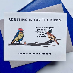 Cartão de aniversário adulto é para os pássaros, cartão de aniversário engraçado, cartão de aniversário de pássaros